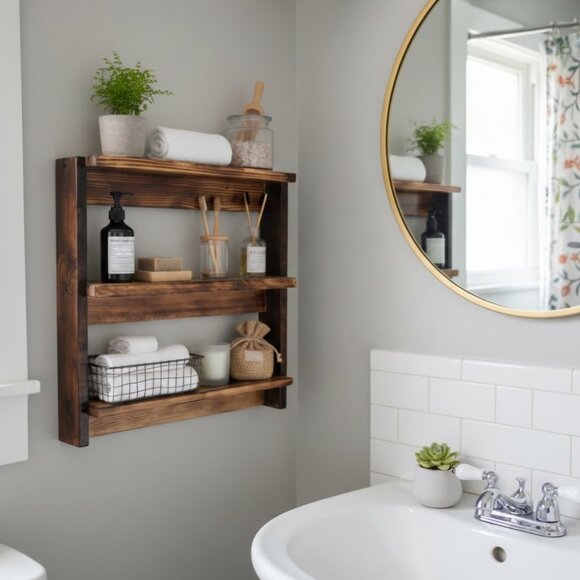 Handmade Rustic Wooden Wall Shelf - Picture 4 of 6